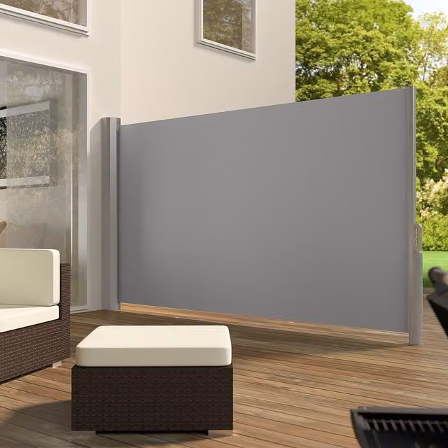 tectake Retractable Roller Garden Privacy Screen in Grey, Aluminium and Polyester, Height: 160 cm