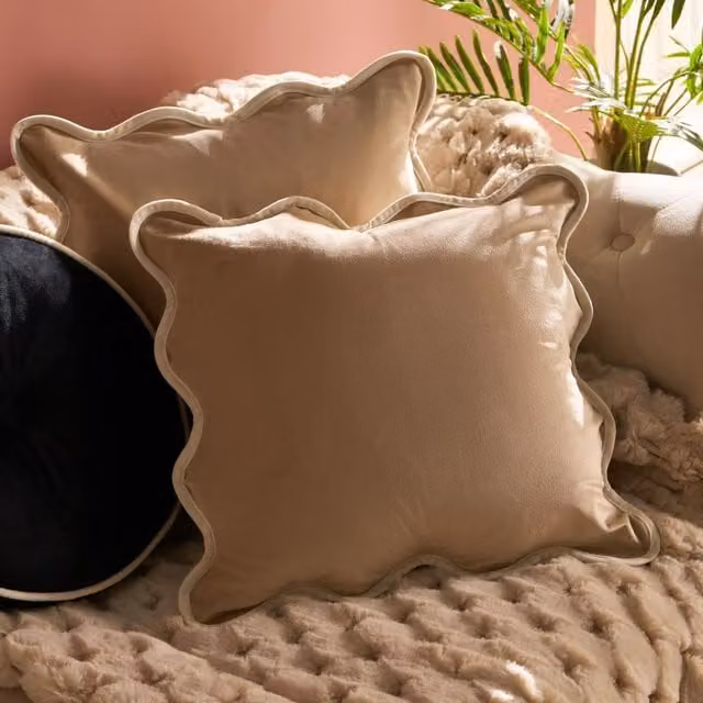 OHS Matte Velvet Scallop Edge Cushion Covers, Beige, Pack of 4, 45 cm