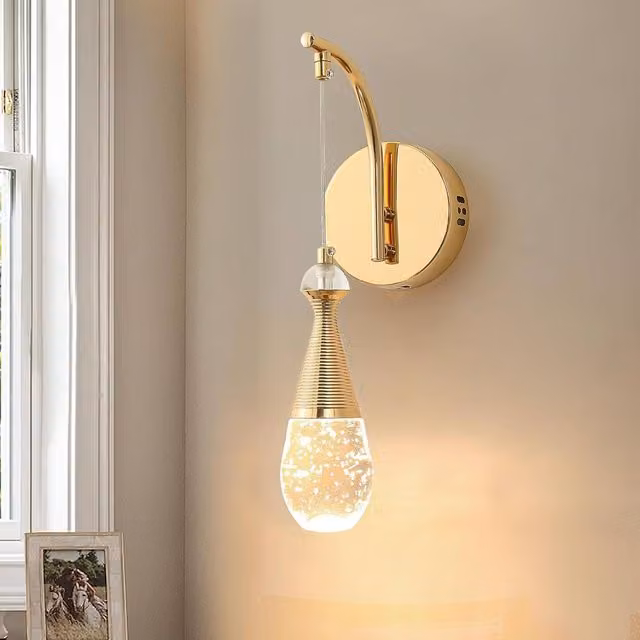 Garwarm Modern LED Wall Sconce with Transparent Bubble Crystal Shade and Gold/Brass Aluminium Finish, Warm White 3500K, Height Adjustable – 1