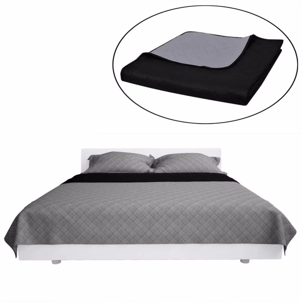 Berkfield Home Reversible Quilted Bedspread in Black and Grey, W: 230 cm, D: 260 cm – 3