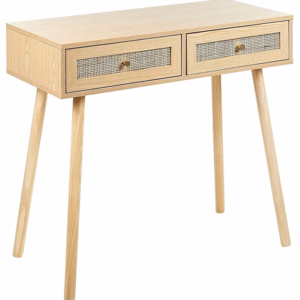 Wyld and Coco Two Drawer Rattan and Wood Console Table, Brown, W: 88 cm, D: 40 cm, H: 79 cm – 2