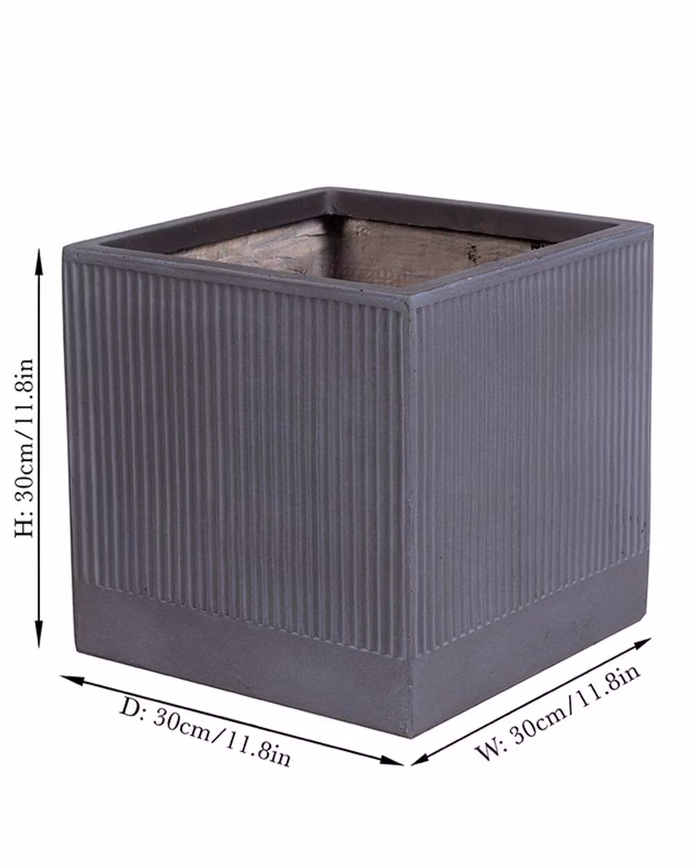 Dibor Medium Slate Grey Ribbed Fibre Clay Indoor Outdoor Garden Planter, H: 30 cm, W: 30 cm – 6