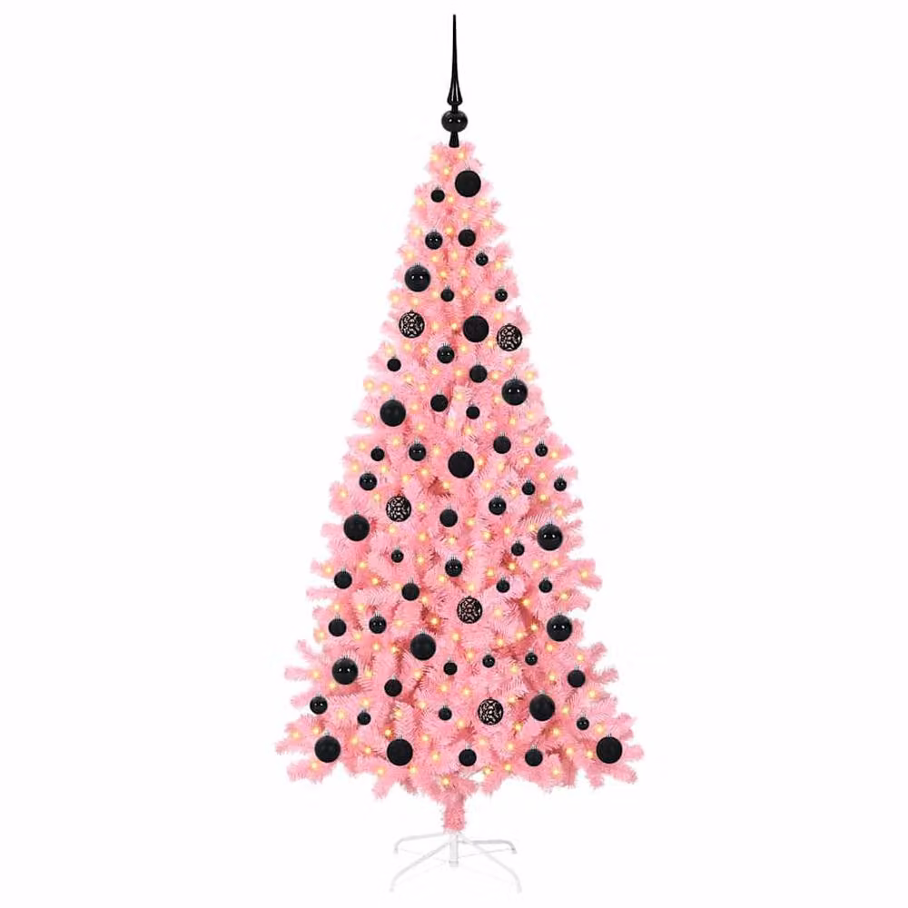 Berkfield Home Pink PVC Christmas Tree with 300 LEDs and Stand, Height: 180 cm – 3