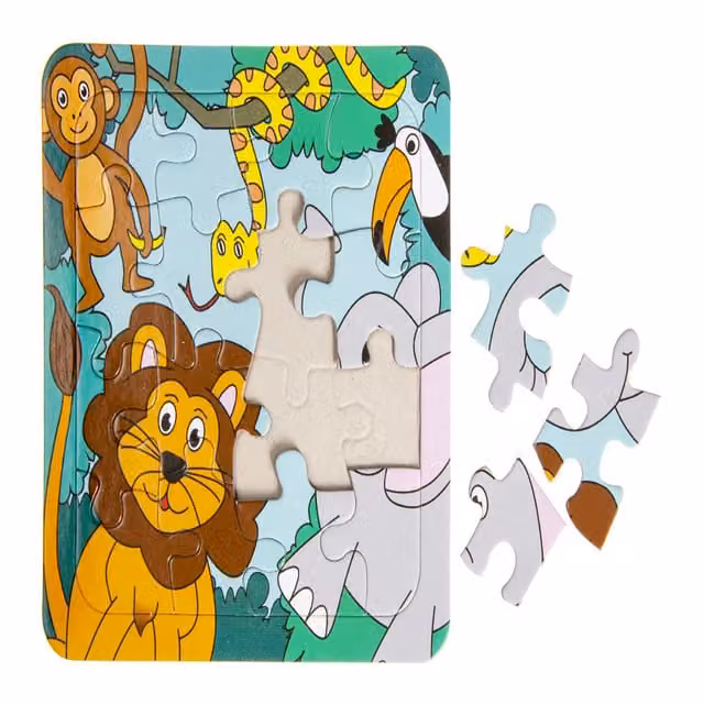 LG-Imports Pack of 12 Wild Animal Mini Frame Puzzles in White and Multicolour