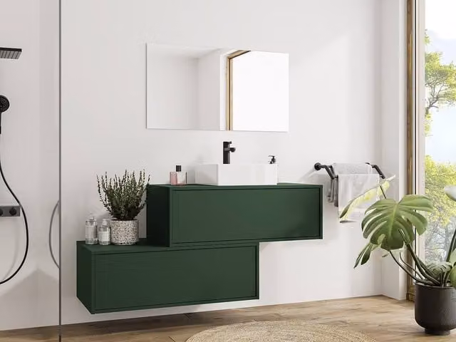 Vente-unique Matt Green Light Wall-Mounted Bathroom Unit with Single Basin and Two Drawers W/D/H: 94 x 47 x 32 cm
