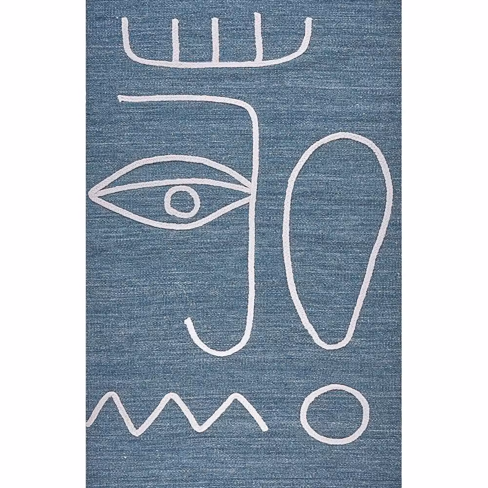 Wyld and Coco Blue Handwoven Boho Rectangular Rug with Fringes, W: 80 cm, L: 150 cm – 2
