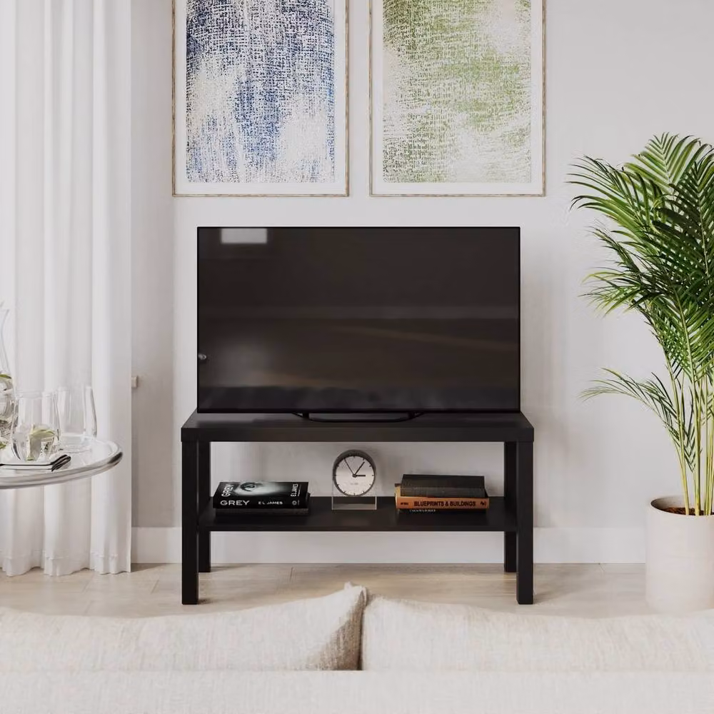 VOGREX Modern Black 2 Tier TV Bench Entertainment Media Stand Cabinet – 3