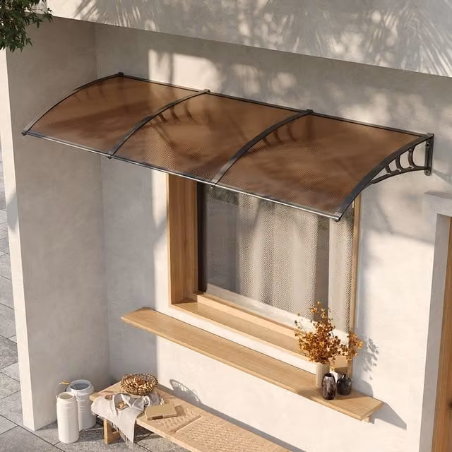 Livingandhome Curved Overdoor Awning Rain Canopy in Brown, Width: 100 cm