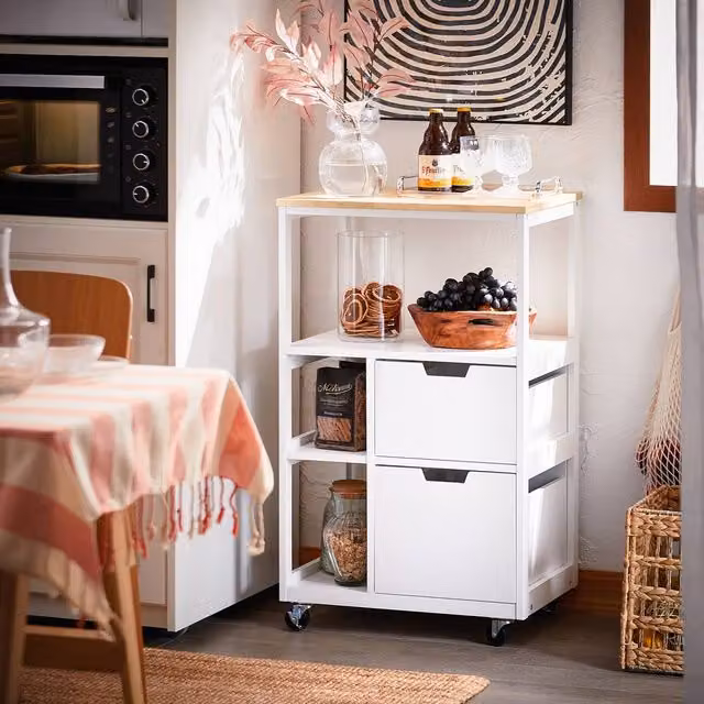 SoBuy Kitchen Storage Trolley with 2 Drawers and 3 Shelves in White – 1