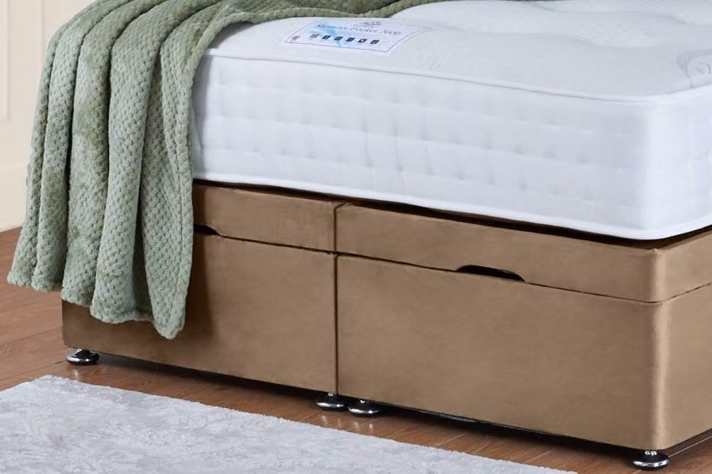 UK Bed Furniture Sunrise End Lift Divan Ottoman Bed with 54 Inch Headboard in Beige, Size: 140 x 200 cm – 4