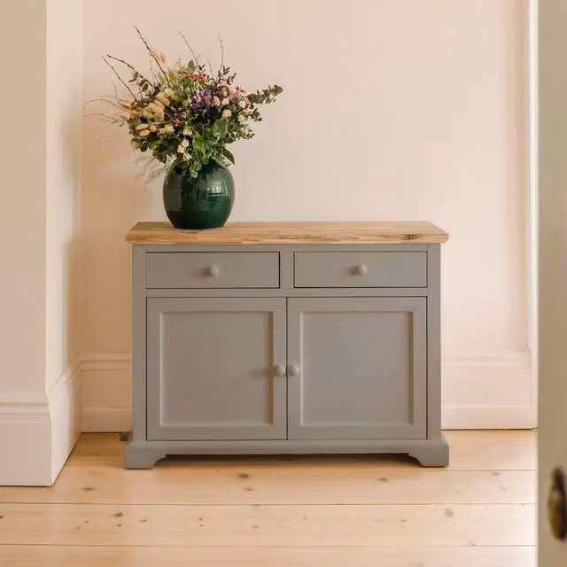 Statement Furniture Florence Sideboard in Dove Grey with 2 Doors and 2 Drawers, W: 120 cm, D: 42 cm, H: 85 cm