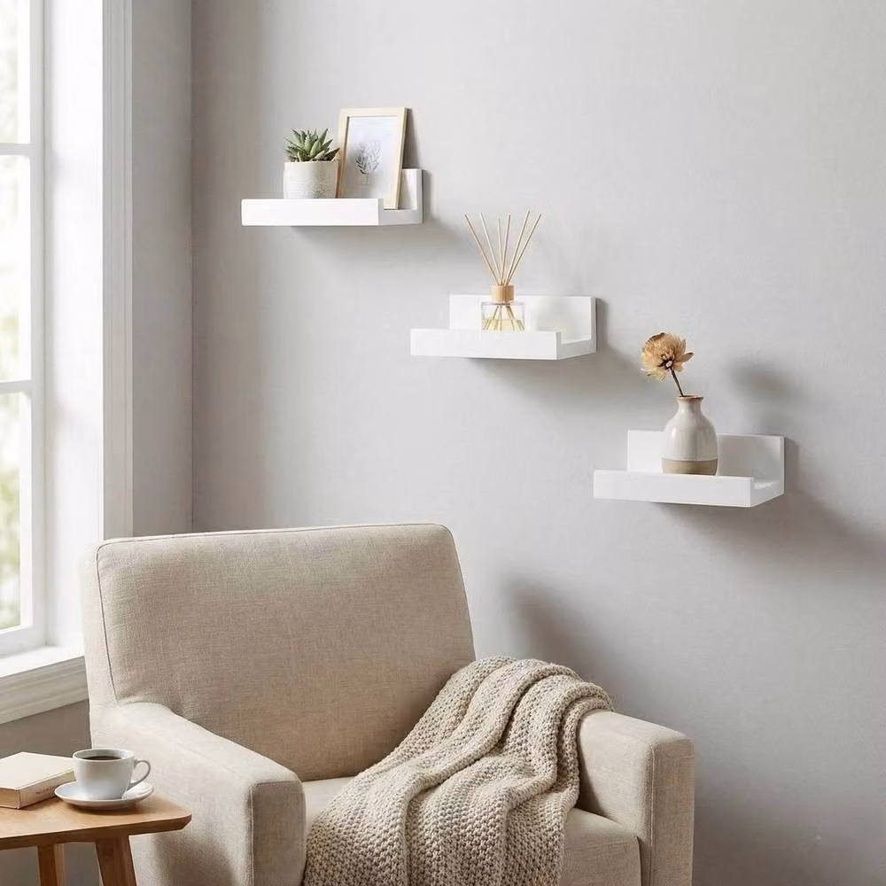 Havendro Set of 3 White U-Shaped Floating Wall Shelves with Back Panel – 2