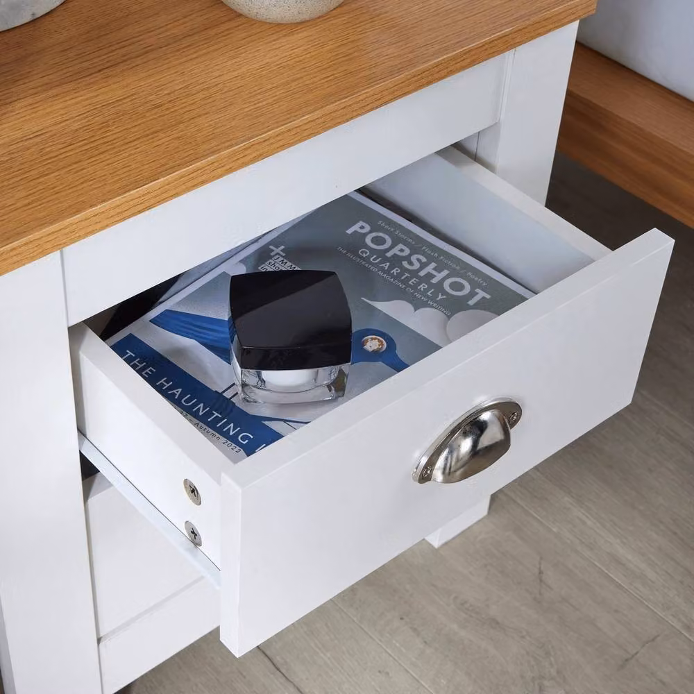 NESTLUNE Modern White 2 Drawer Bedside Bedroom Furniture W: 100 cm, D: 15 cm, H: 15 cm – 2
