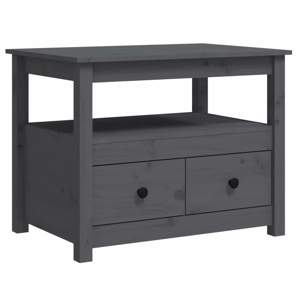 Berkfield Home Grey Rustic Solid Pine Coffee Table W: 71 cm, D: 49 cm, H: 55 cm – 2