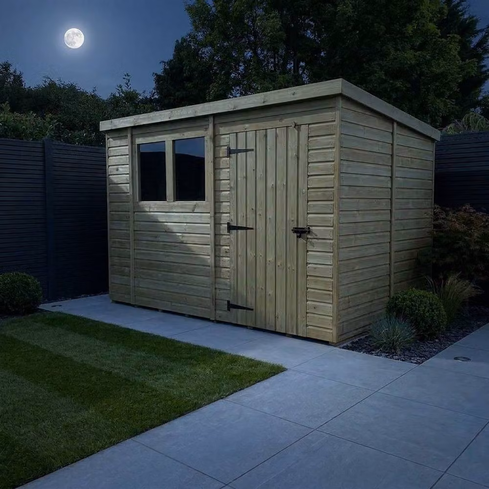 Buttercup Farm Brown Timber Pent Garden Shed with Single Door and Windows, W: 400 cm, D: 274 cm, H: 210 cm – 3