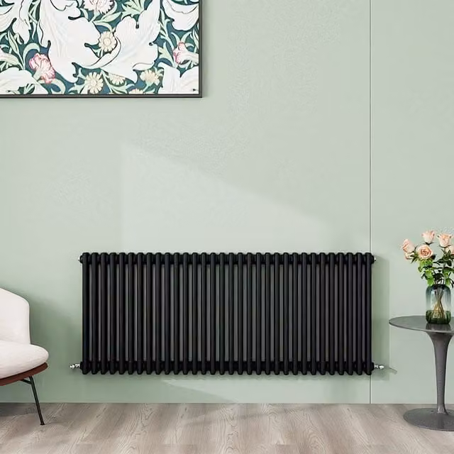 AicaBathroom Horizontal Traditional Cast Iron Style 3 Column Steel Radiator in Black, H 146 cm x W 60 cm x D 60 cm
