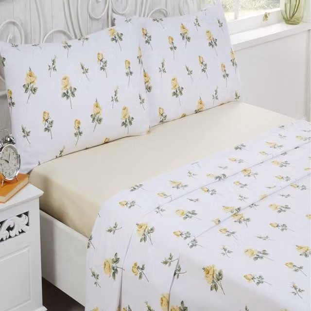 Rapport Home Floral Cotton Bed Cover Sheet Set in Yellow and White, 90 x 200 cm