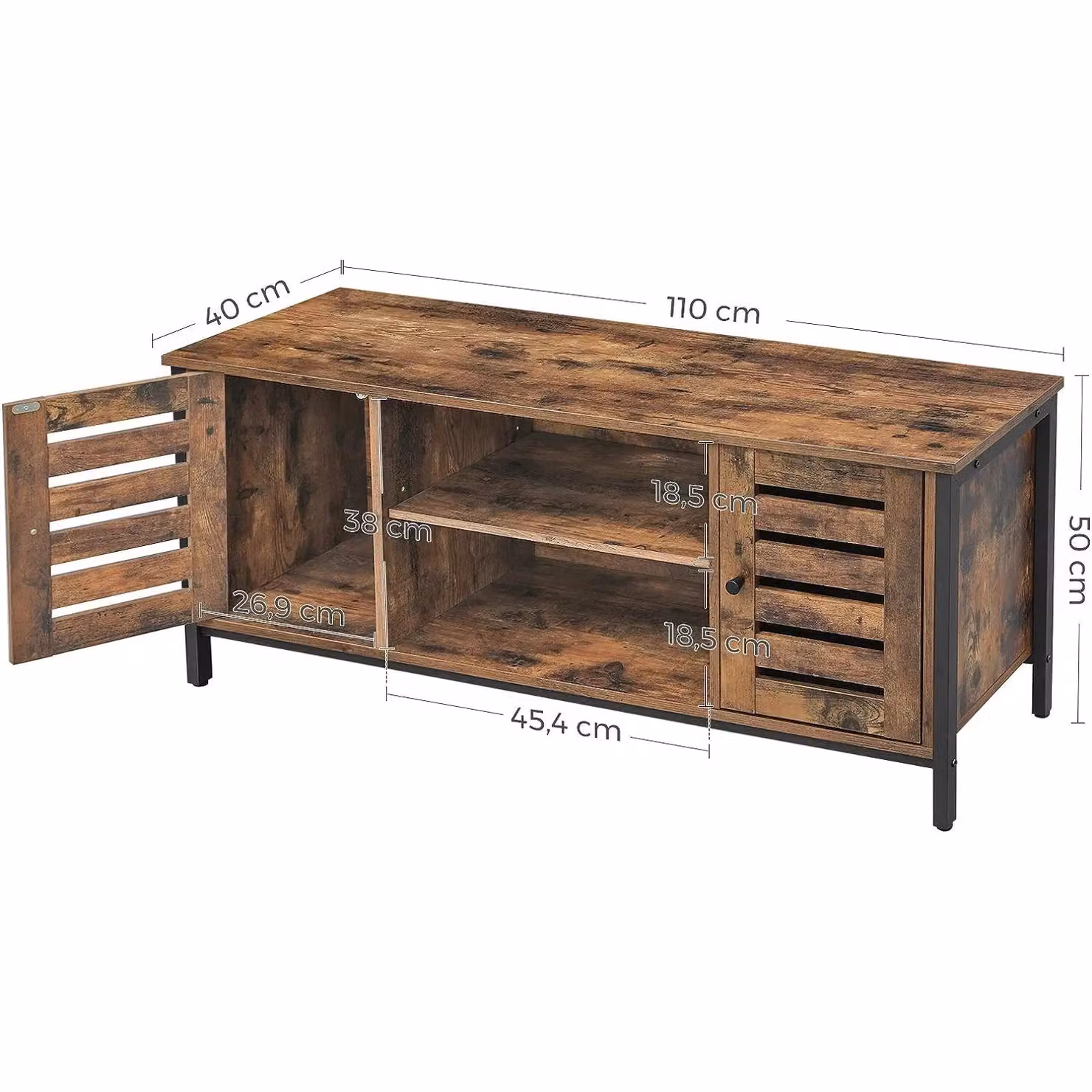 VASAGLE Industrial TV Stand Cabinet with Shelves and Louvered Doors in Brown – 3