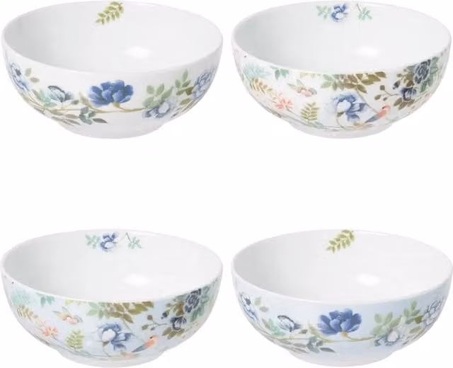 Designers Guild Multicolour Floral Porcelain De Chine Cereal Bowls, Set of 4, Diameter: 16 cm