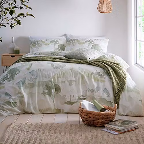 Appletree Edale 100% Cotton Duvet Cover and Pillowcase Set, Green, W/D/H: 140 x 200 cm