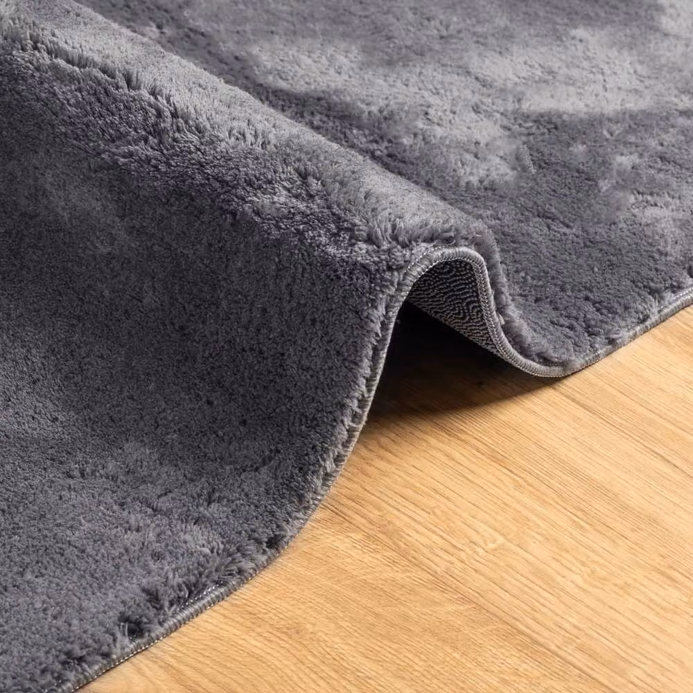 Berkfield Home Round Short Pile Soft and Washable Rug in Anthracite, Diameter: 100 cm – 3