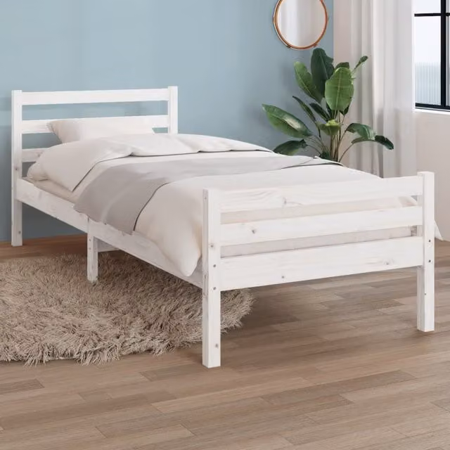 Berkfield Home White Solid Pine Wood Bed Frame W/D/H: 100 x 200 cm
