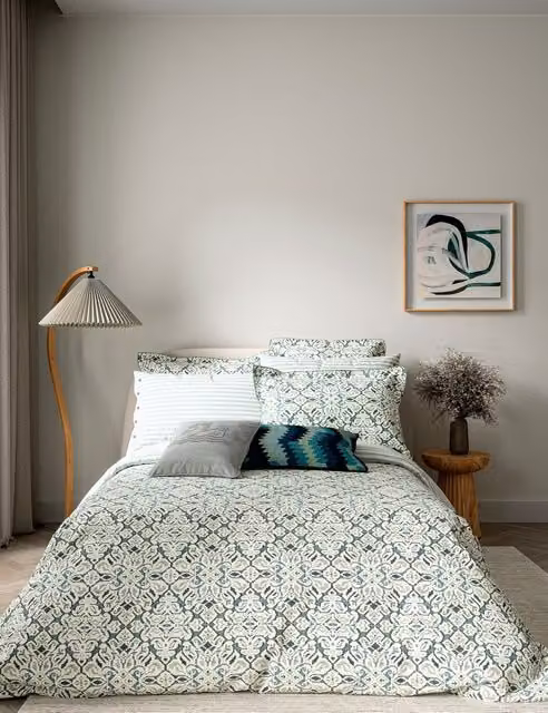 Bedeck of Belfast Hallie Reversible Striped Cotton Percale Bedding Set, Green, W: 140 cm, L: 200 cm