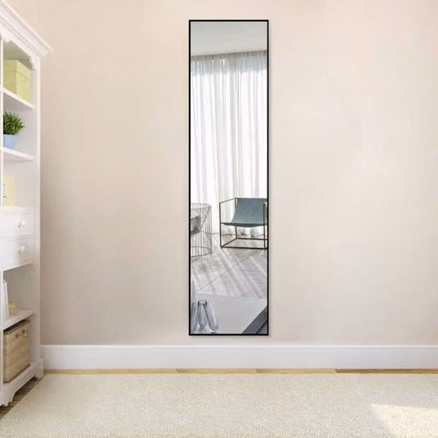 Livingandhome Minimalist Rectangular Full Length Wall Mirror in Black Metal and Glass