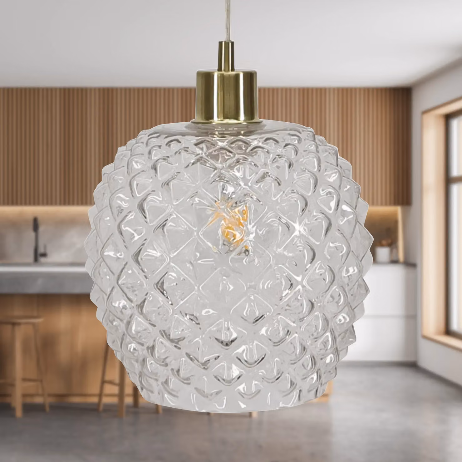 First Choice Lighting Baine Set of 2 Suspended Pendant Lights with Transparent Glass and Gold/Brass Fittings – 2