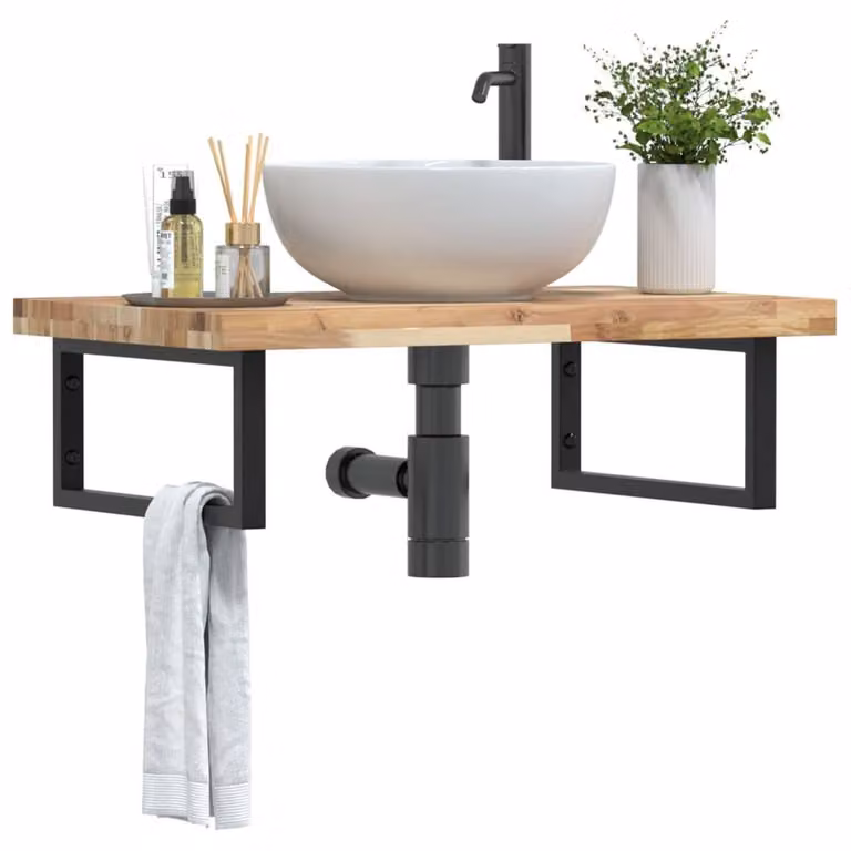 Berkfield Home Wall Mounted Basin Shelf in Brown Acacia Wood and Steel