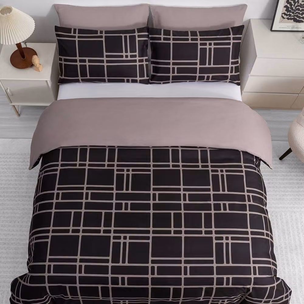 Lazzaro Home Premium Brushed Microfibre Reversible Duvet Cover and Pillowcase Set, Brown, W: 140 cm, H: 200 cm – 4