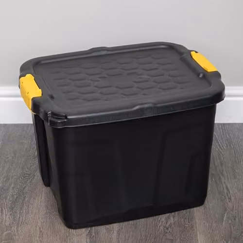 Samuel Alexander 6 Pack of 42L Heavy Duty Lockable and Stackable Plastic Storage Tubs with Clips in Black – 2