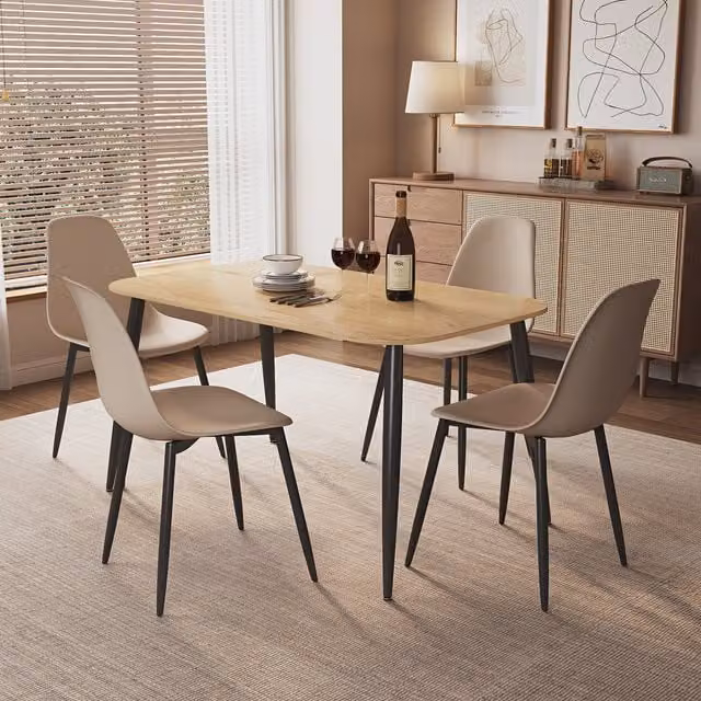 Calico Aspen Light Oak Rectangular Dining Set with 4 Curve Chairs