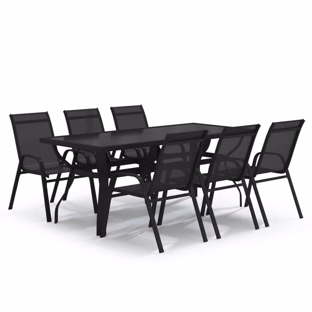 Berkfield Home Elegant 7 Piece Garden Dining Set in Black Metal and Glass – 2