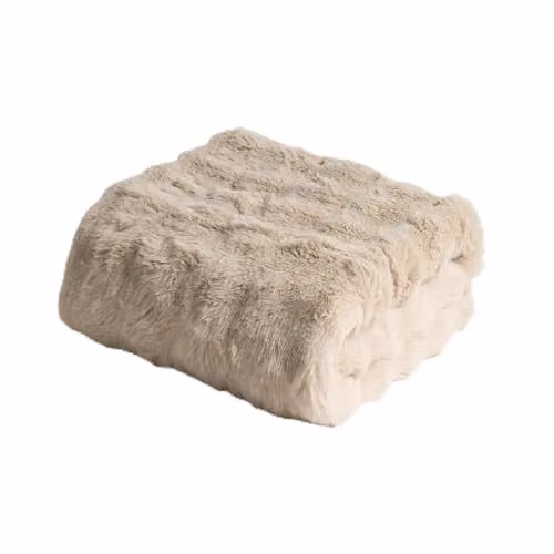 OHS Bubble Faux Fur Fleece Throw Blanket in Beige, W/D/H: 125 x 150 cm