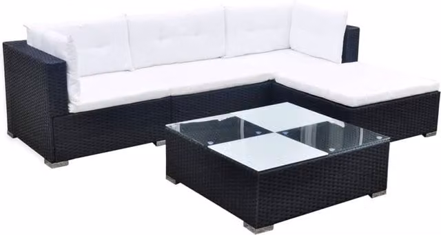 Berkfield Home 5 Piece Black Poly Rattan Garden Lounge Set with Cushions and Powder Coated Steel Frame – 1