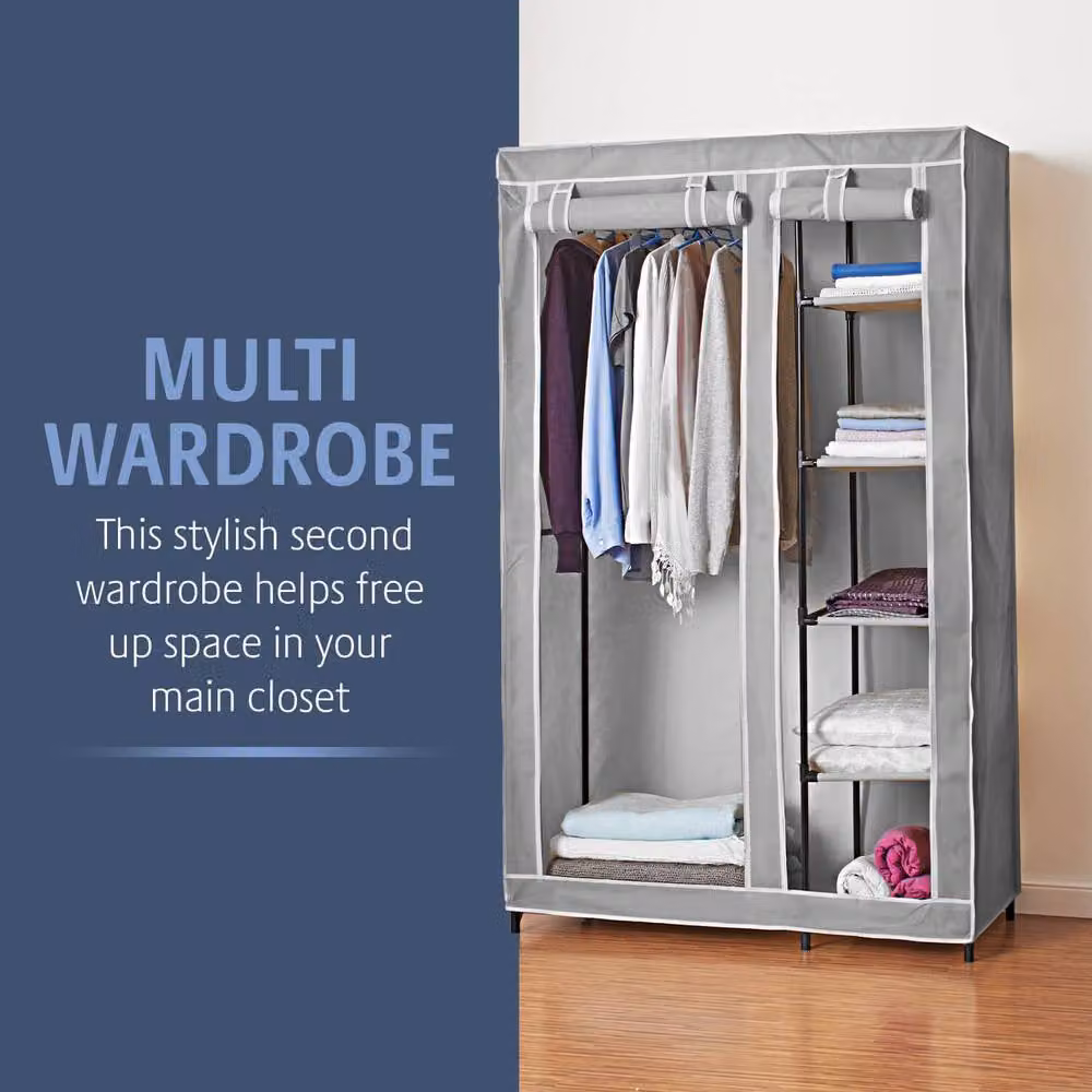 Clarsen Lightweight Multi Wardrobe in Grey, H172 x W105 x D43 cm – 2