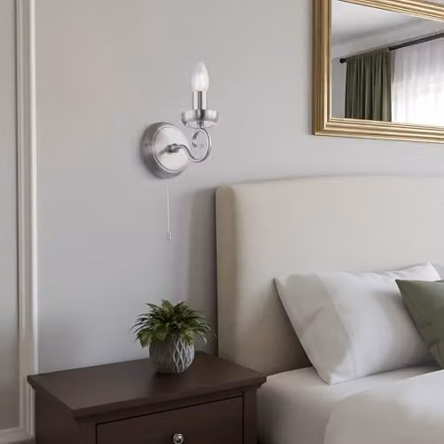 Happy Homewares Vintage Silver Wall Light Fitting with Pull Chain, W/D/H: 17 x 14 x 12 cm – 2