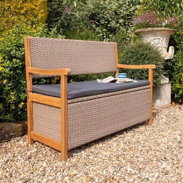 Cheshire 2 Seater Hardwood Timber Framed Rattan Weave Garden Bench in Multicolour