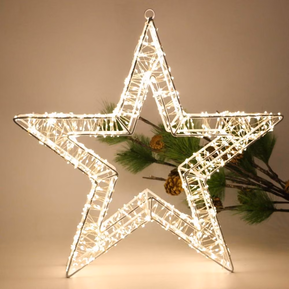 mysmartbuy Pre Lit LED Star Wreath with Warm White Lights and 5m Cable – 3