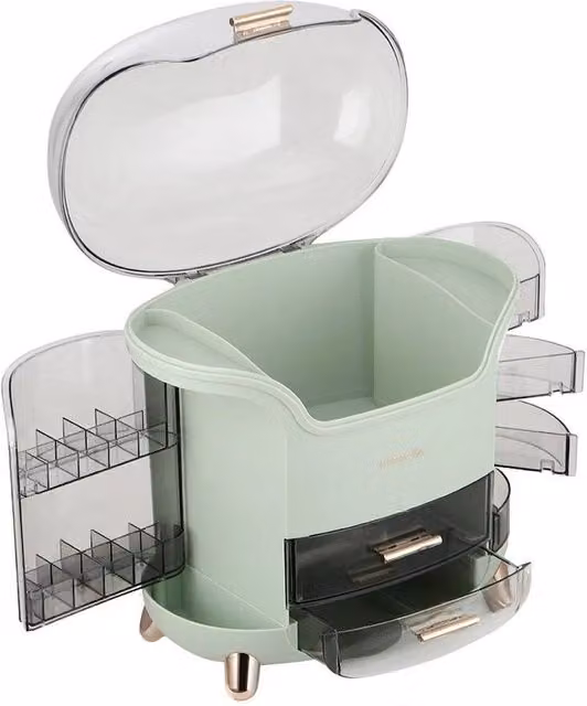 FLAVORA Green Plastic Makeup Organiser Cosmetic Holder with Drawers and Handles