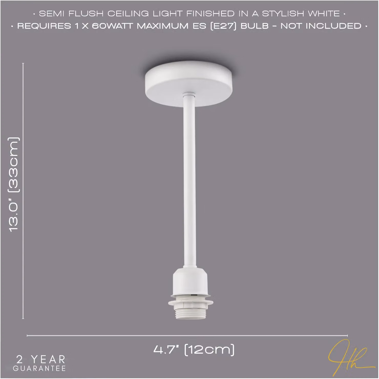 Happy Homewares Industrial Metal Ceiling Light Fitting in White, W/D/H: 12 x 12 x 17 cm – 2