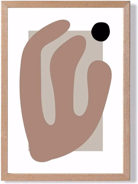 ARTZE Matisse Floral Cutout Framed Print in Brown and Beige with Oak Wood Frame, A4