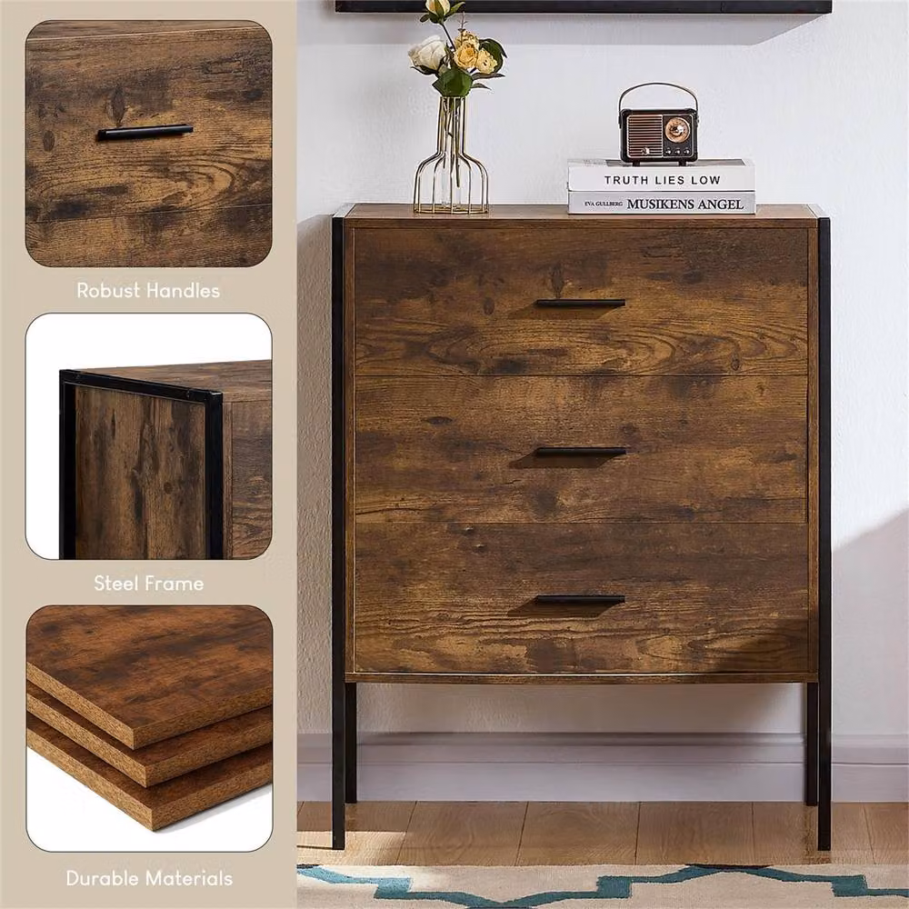 FORGEVIO 3 Drawer Chest of Drawers in Brown Wood – 3