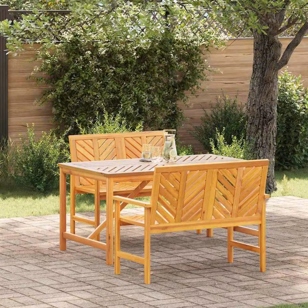 Berkfield Home Elegant 3 Piece Garden Dining Set in Brown Solid Acacia Wood – 2