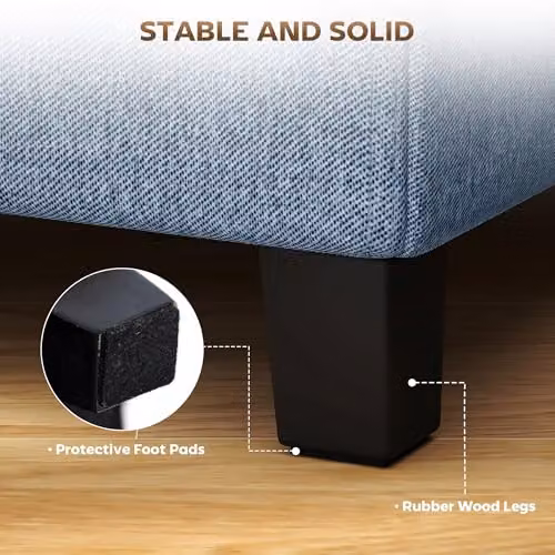 HOMCOM Square Fabric Ottoman Footstool with Side Pocket in Blue, W/D/H: 35 x 35 x 35 cm – 5