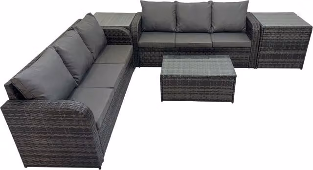 Fimous 6-Seater Rattan Garden Sofa Set with Coffee and Side Tables in Dark Grey