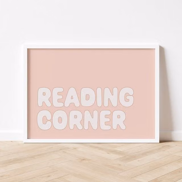 Autumns Corner Reading Corner Typography Paper Poster, Pink, A3