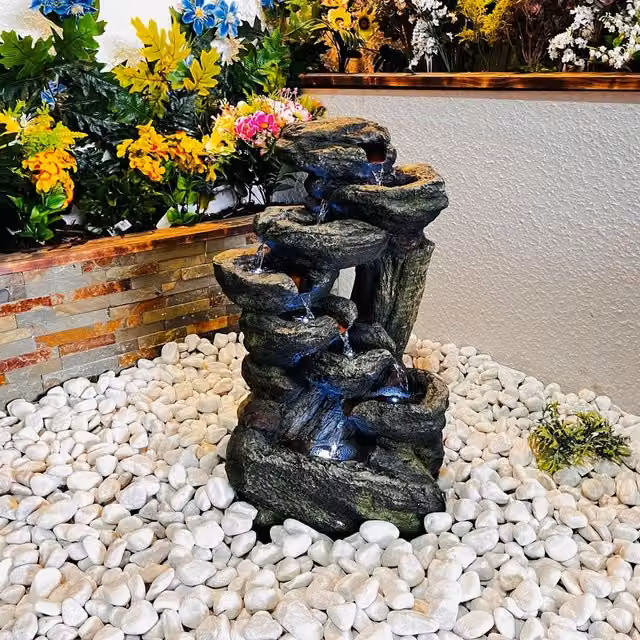 Tranquility Harmony Rock Cascade Solar Water Feature in Grey Stone Effect