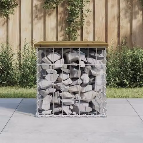 vidaXL Gabion Design Garden Bench in Impregnated Pine Wood, W/D/H: 43 x 44 x 42 cm – 1